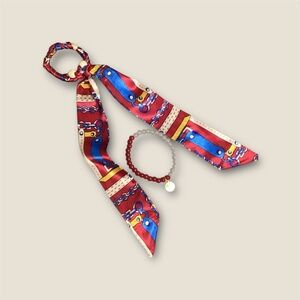 Colorful Silk Hair Scarf and Beaded Bracelet Set